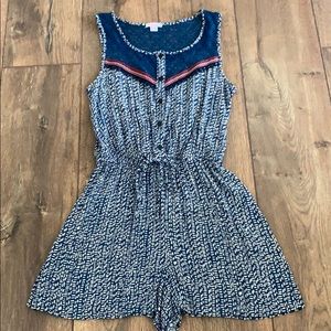 Xs Xhilaration blue & white tribal crochet romper